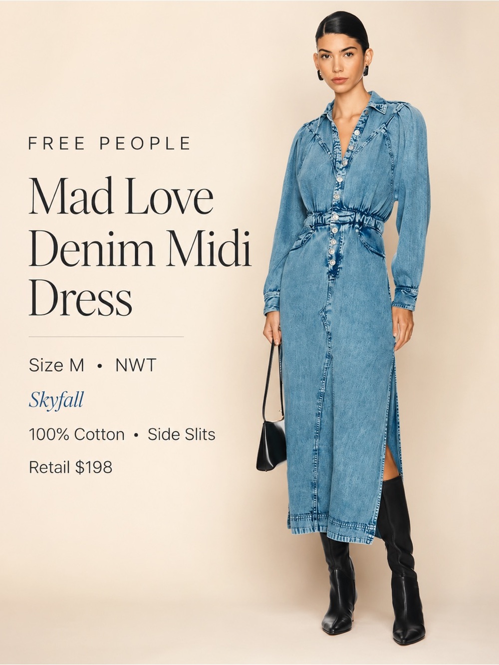 Free‎ People Denim Midi Dress in Skyfall Blue
